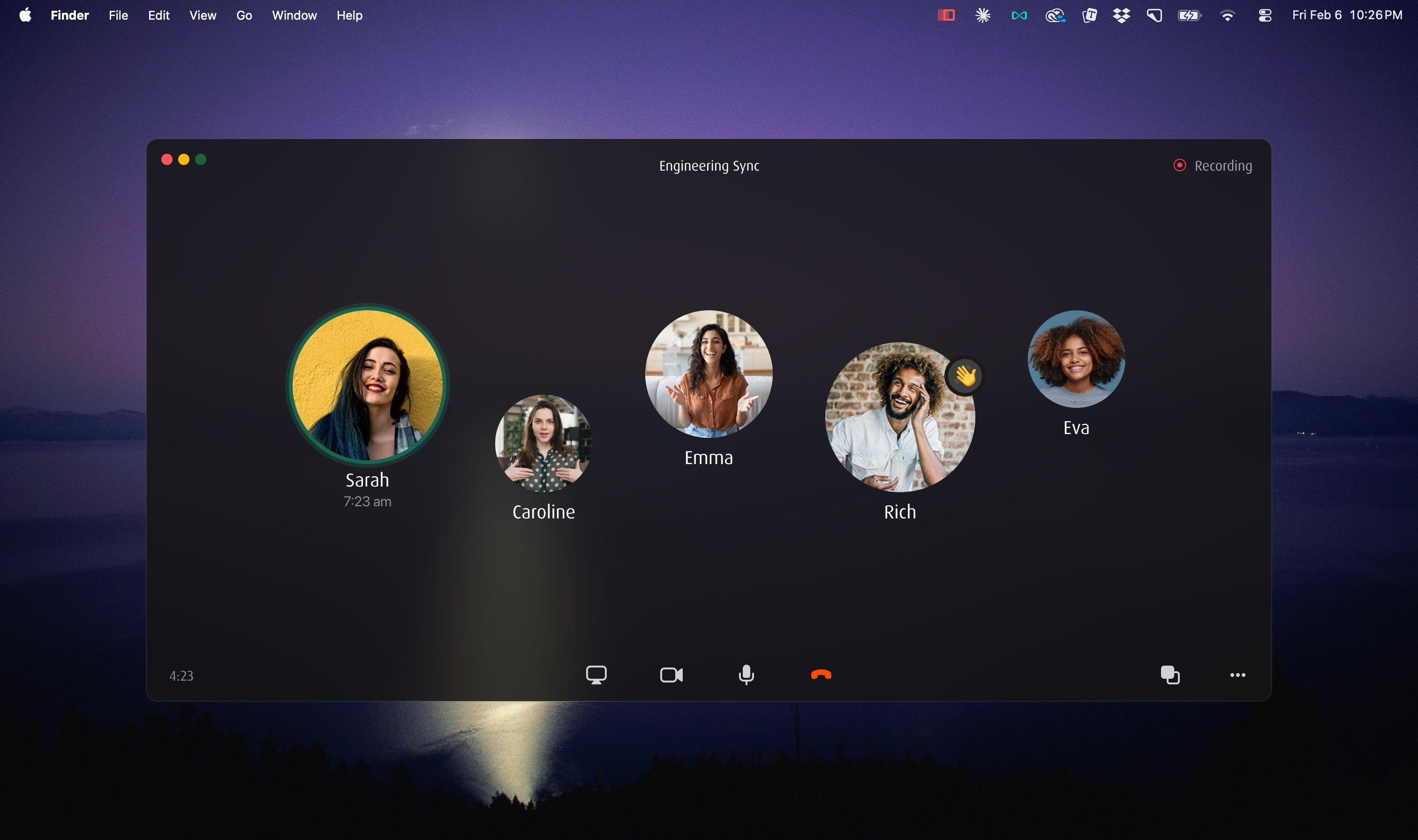 Group video call UI concept with floating participant avatars