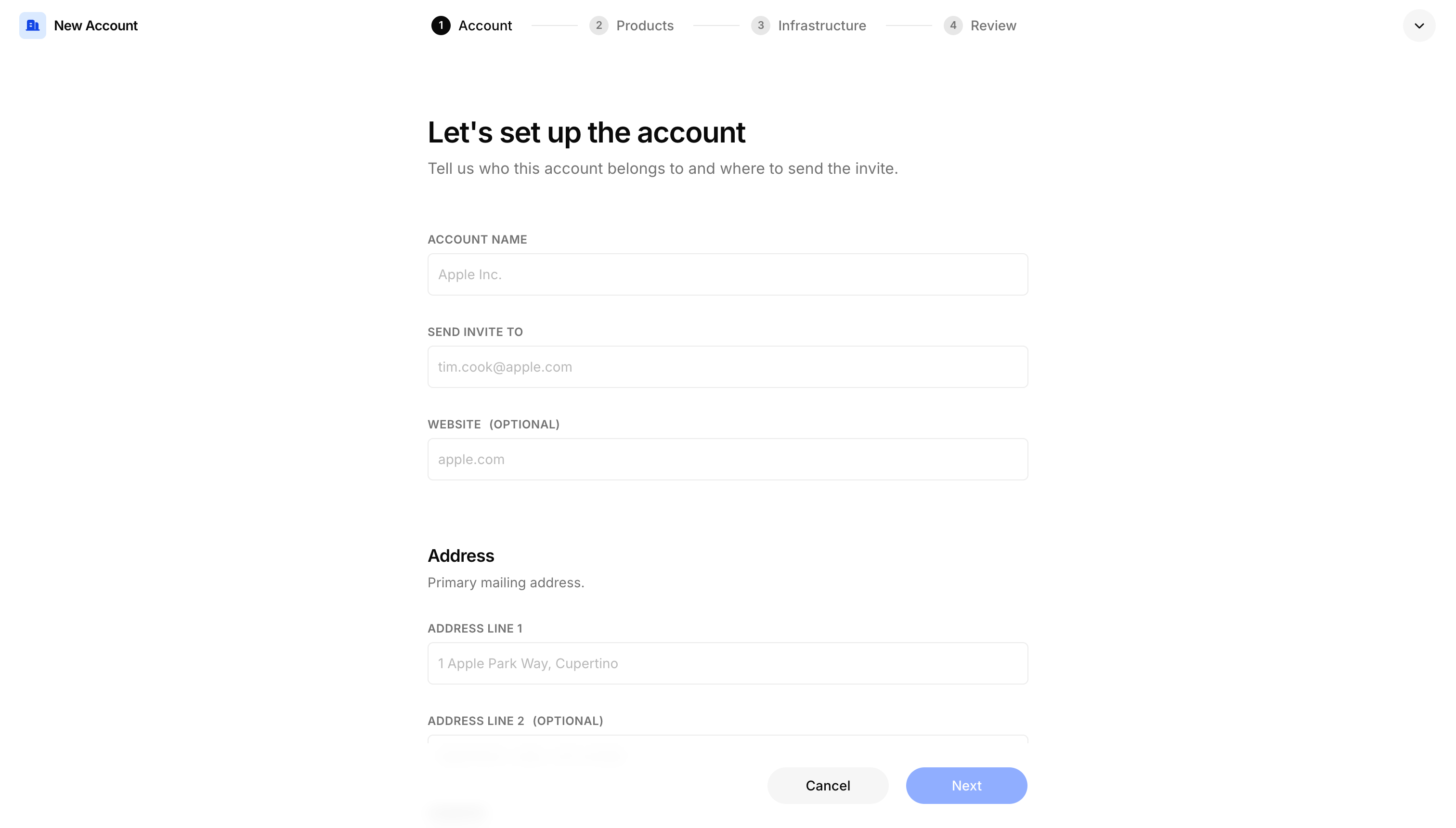Hub new account onboarding flow