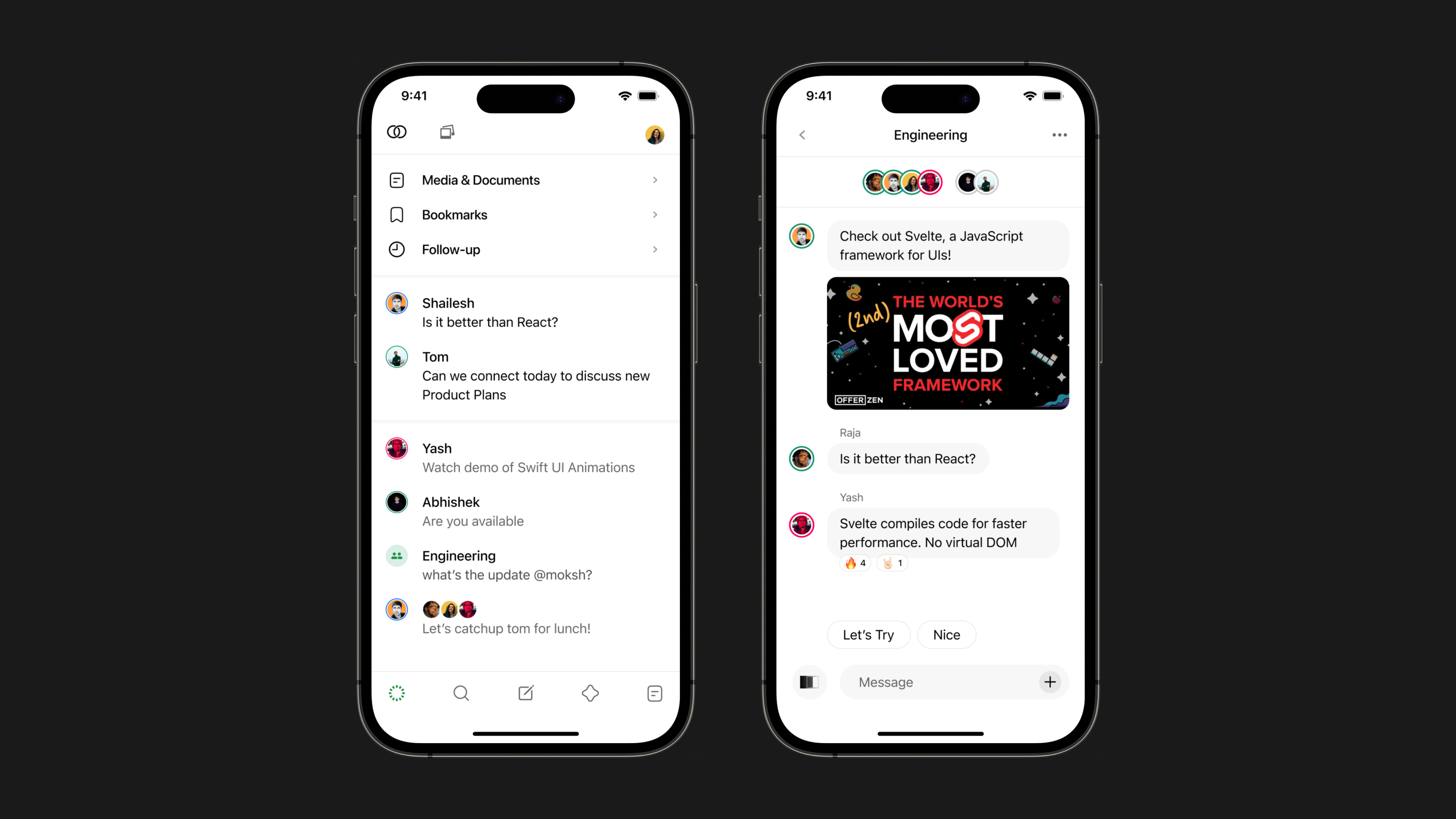 Tribe inbox and engineering channel on iPhone